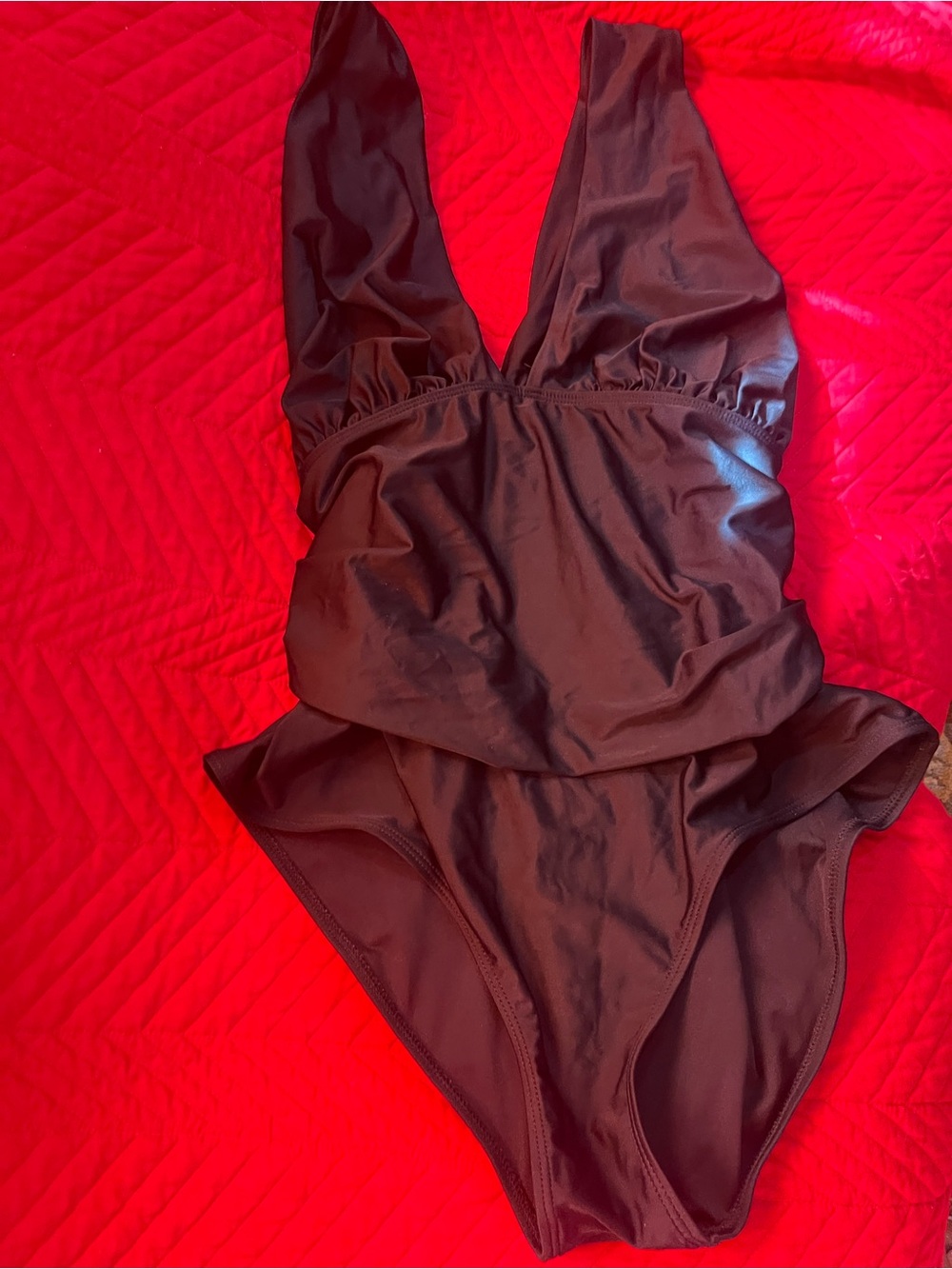 Source Unknown Brown One-Piece Swim Bodysuit